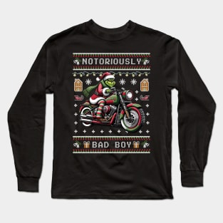 Grinch biker - Ugly Christmas sweater gift Long Sleeve T-Shirt